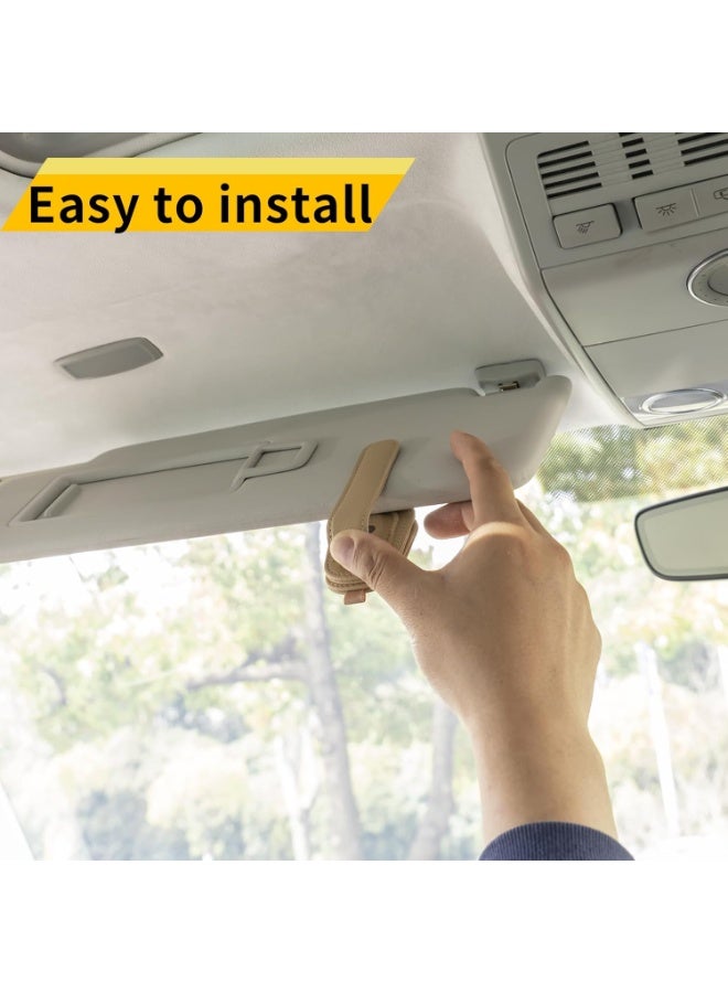 حامل نظارات الشمس للسيارة، حامل نظارات الشمس المغناطيسي من الجلد ومقص بطاقة التذاكر، إكسسوارات الغطاء الأمامي للسيارة، 2 عبوات (لون البيج) - Image 2